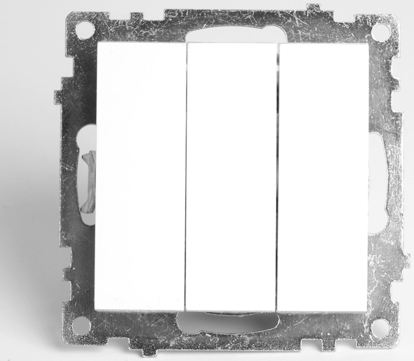 Выключатель 3-клавишный (механизм), 250В, 10А, STEKKER серия Катрин, белый GLS10-7108-01