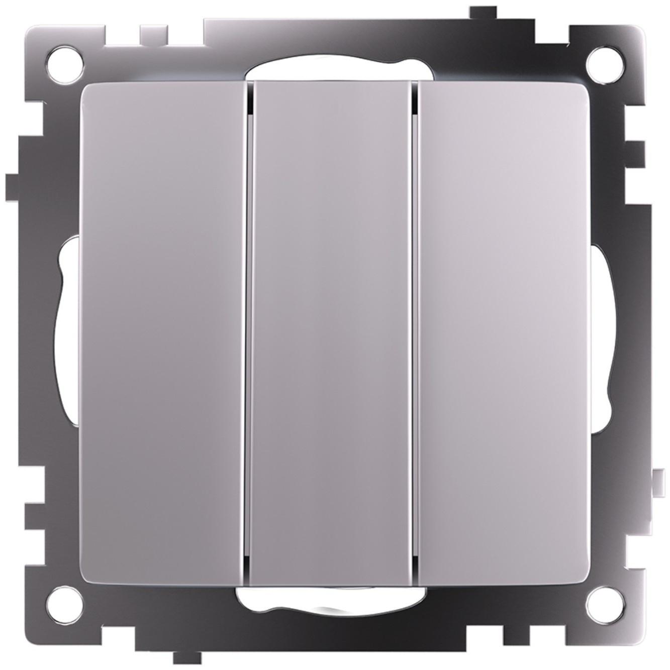 Выключатель 3-клавишный (механизм), 250В, 10А, STEKKER серия Катрин, серебро GLS10-7108-03