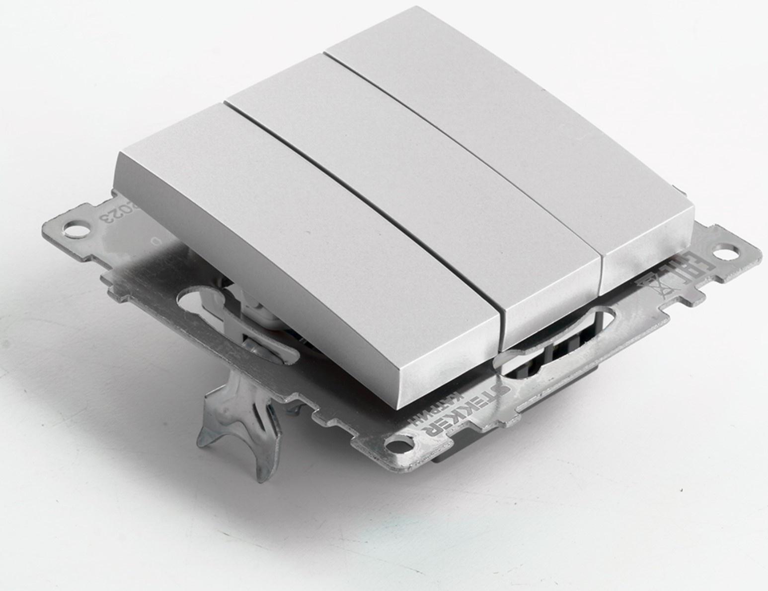 Выключатель 3-клавишный (механизм), 250В, 10А, STEKKER серия Катрин, серебро GLS10-7108-03