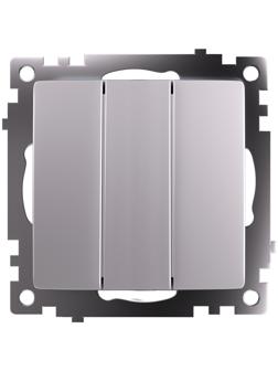 Выключатель 3-клавишный (механизм), 250В, 10А, STEKKER серия Катрин, серебро GLS10-7108-03