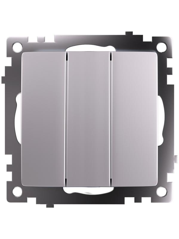 Выключатель 3-клавишный (механизм), 250В, 10А, STEKKER серия Катрин, серебро GLS10-7108-03