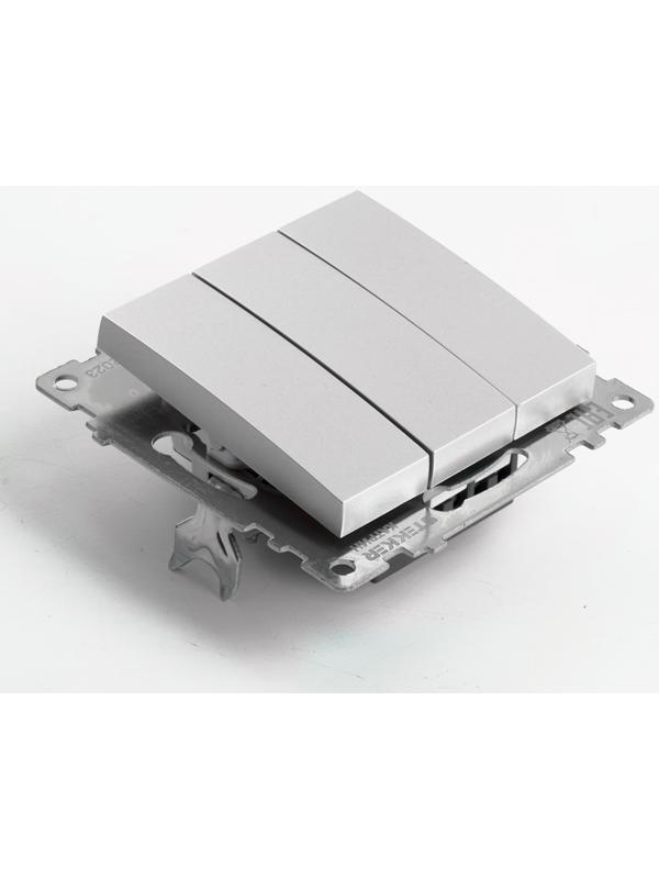 Выключатель 3-клавишный (механизм), 250В, 10А, STEKKER серия Катрин, серебро GLS10-7108-03