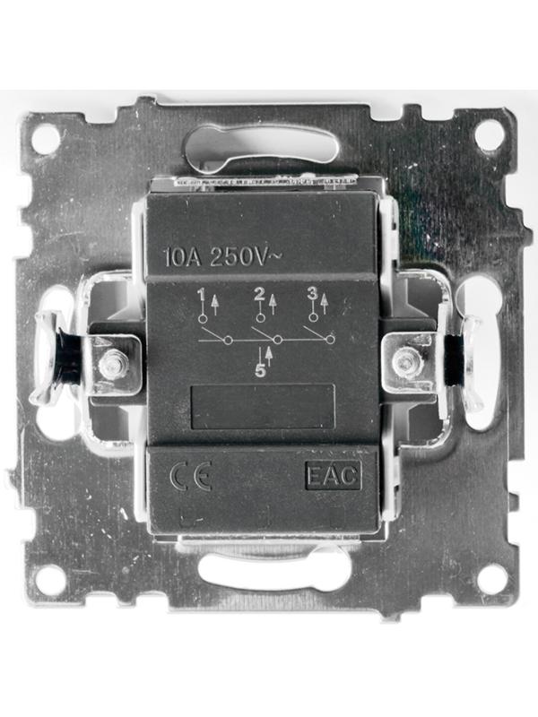 Выключатель 3-клавишный (механизм), 250В, 10А, STEKKER серия Катрин, серебро GLS10-7108-03