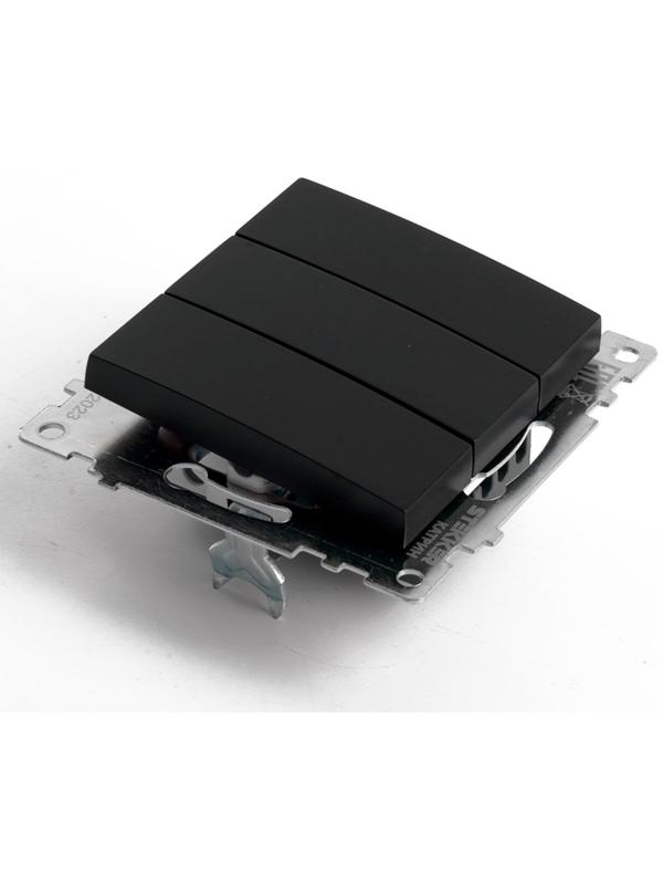 Выключатель 3-клавишный (механизм), 250В, 10А, STEKKER серия Катрин, черный, GLS10-7108-05