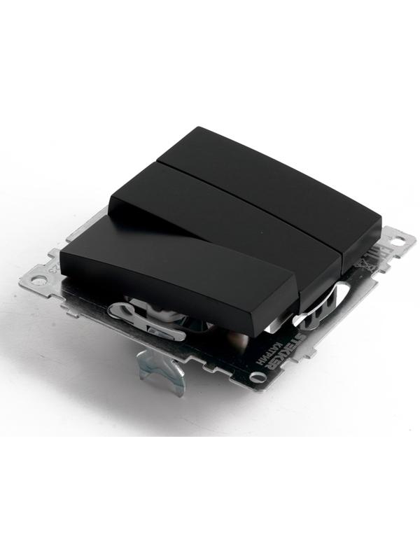 Выключатель 3-клавишный (механизм), 250В, 10А, STEKKER серия Катрин, черный, GLS10-7108-05