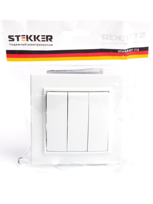 Выключатель электрический 3-клавишный, STEKKER серия Эрна, PSW10-9007-01, белый