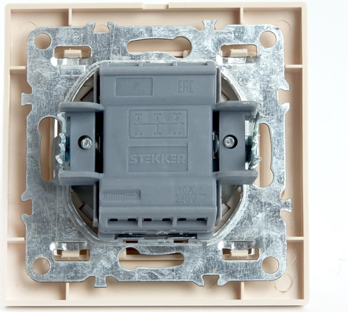 Выключатель электрический 3-клавишный, STEKKER серия Эрна, PSW10-9007-02, слоновая кость
