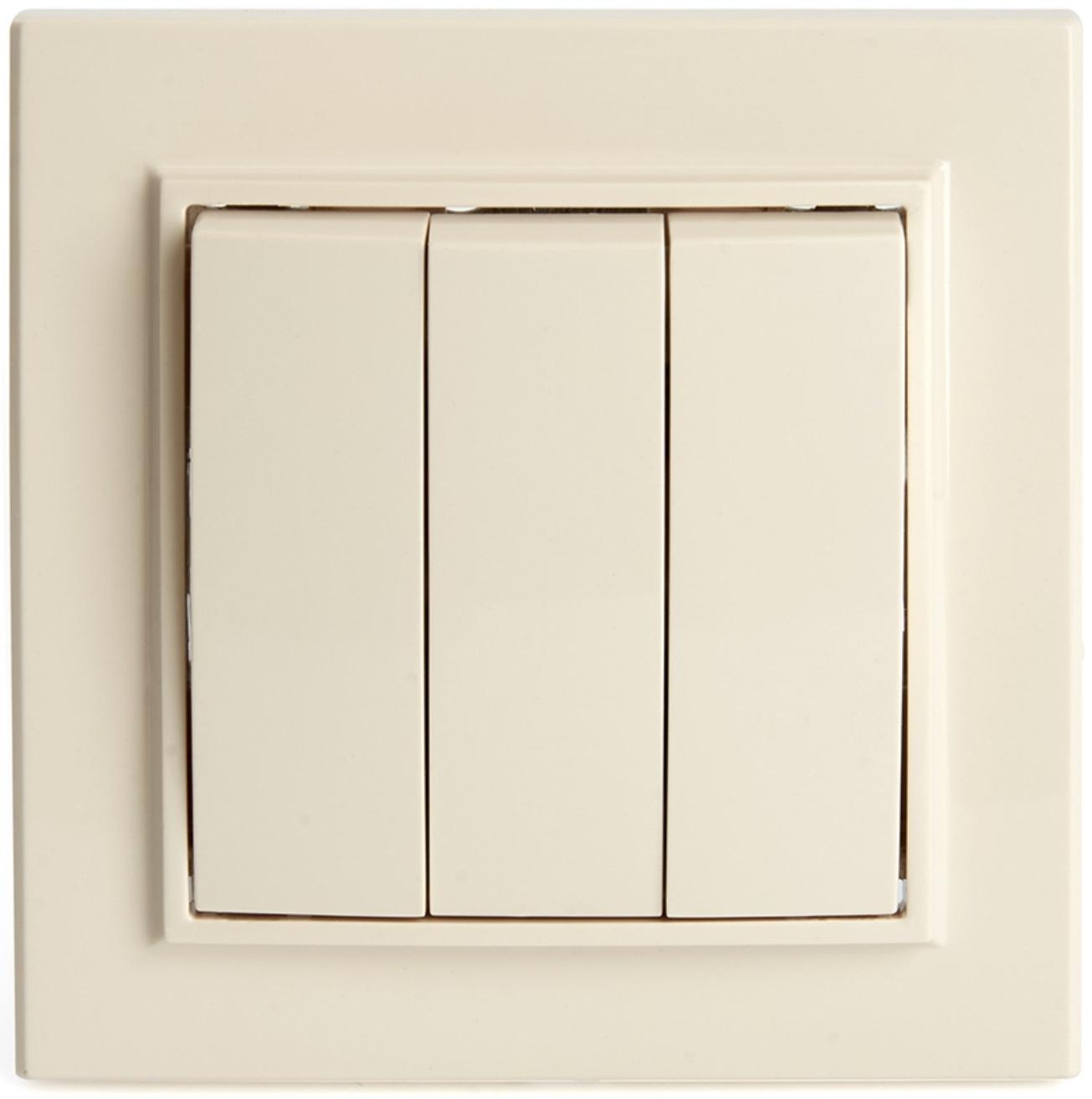 Выключатель электрический 3-клавишный, STEKKER серия Эрна, PSW10-9007-02, слоновая кость