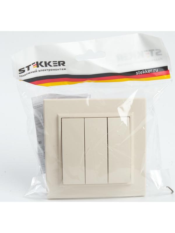 Выключатель электрический 3-клавишный, STEKKER серия Эрна, PSW10-9007-02, слоновая кость