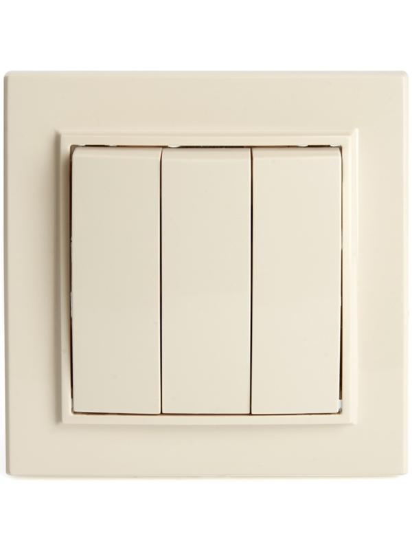 Выключатель электрический 3-клавишный, STEKKER серия Эрна, PSW10-9007-02, слоновая кость