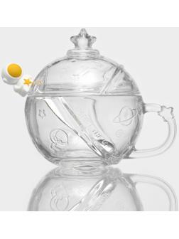 Кружка стеклянная с крышкой и ложкой «Космос», 350 мл