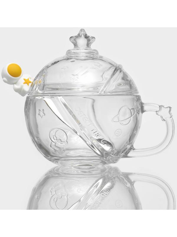 Кружка стеклянная с крышкой и ложкой «Космос», 350 мл