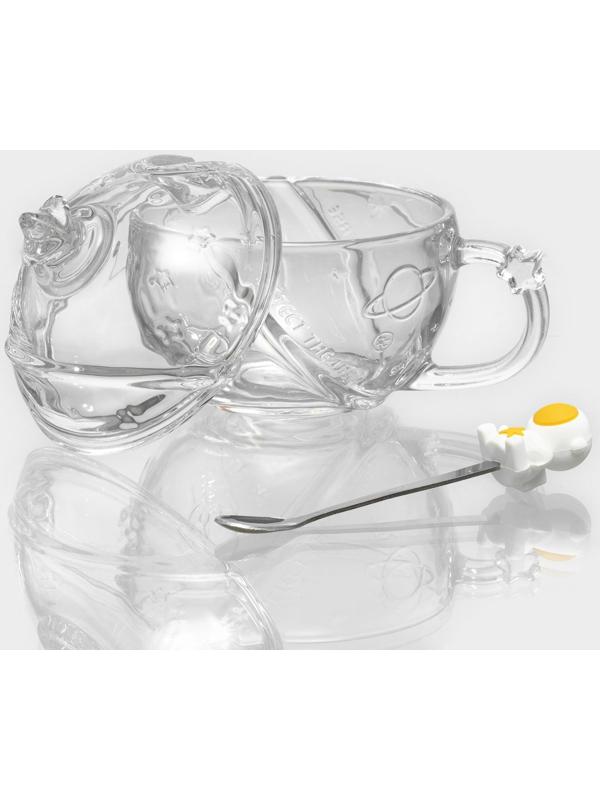 Кружка стеклянная с крышкой и ложкой «Космос», 350 мл