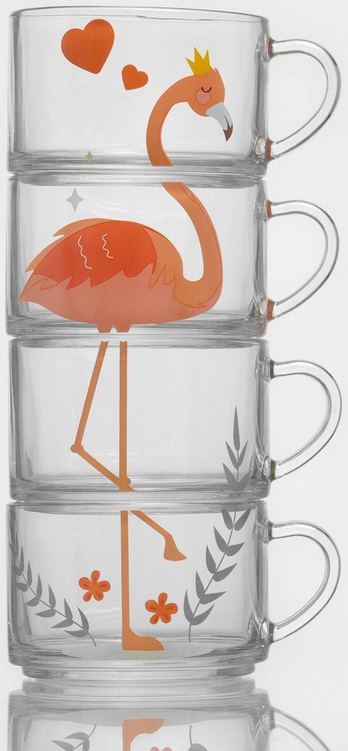 Кружки стеклянные «Фламинго», 420 мл, 4 шт