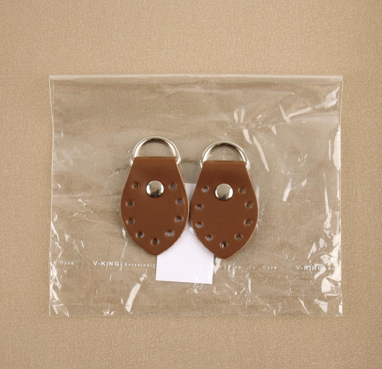 Петля пришивная для сумки, с полукольцом, пара, 6 × 3,5 см, цвет коричневый/никель