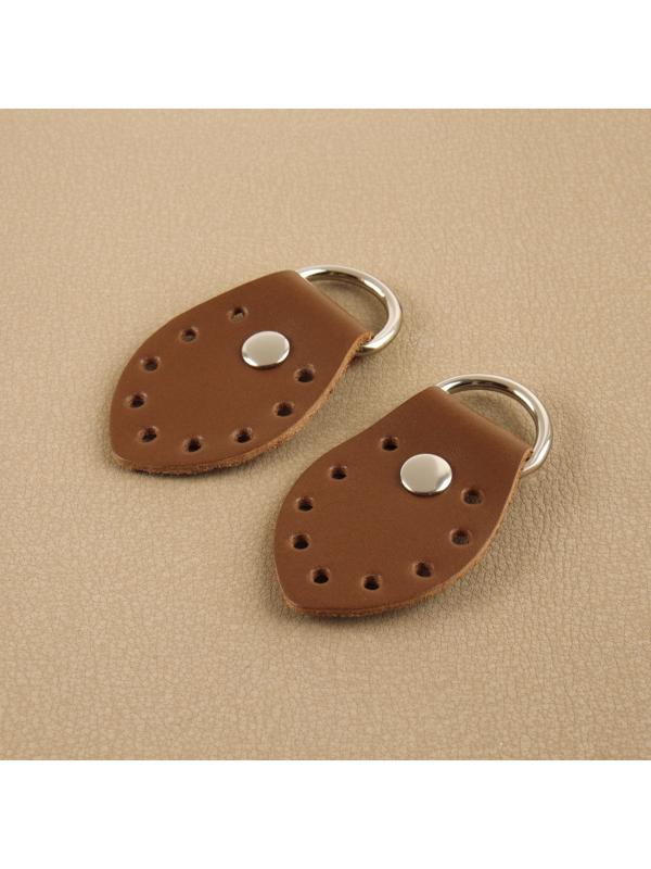 Петля пришивная для сумки, с полукольцом, пара, 6 × 3,5 см, цвет коричневый/никель