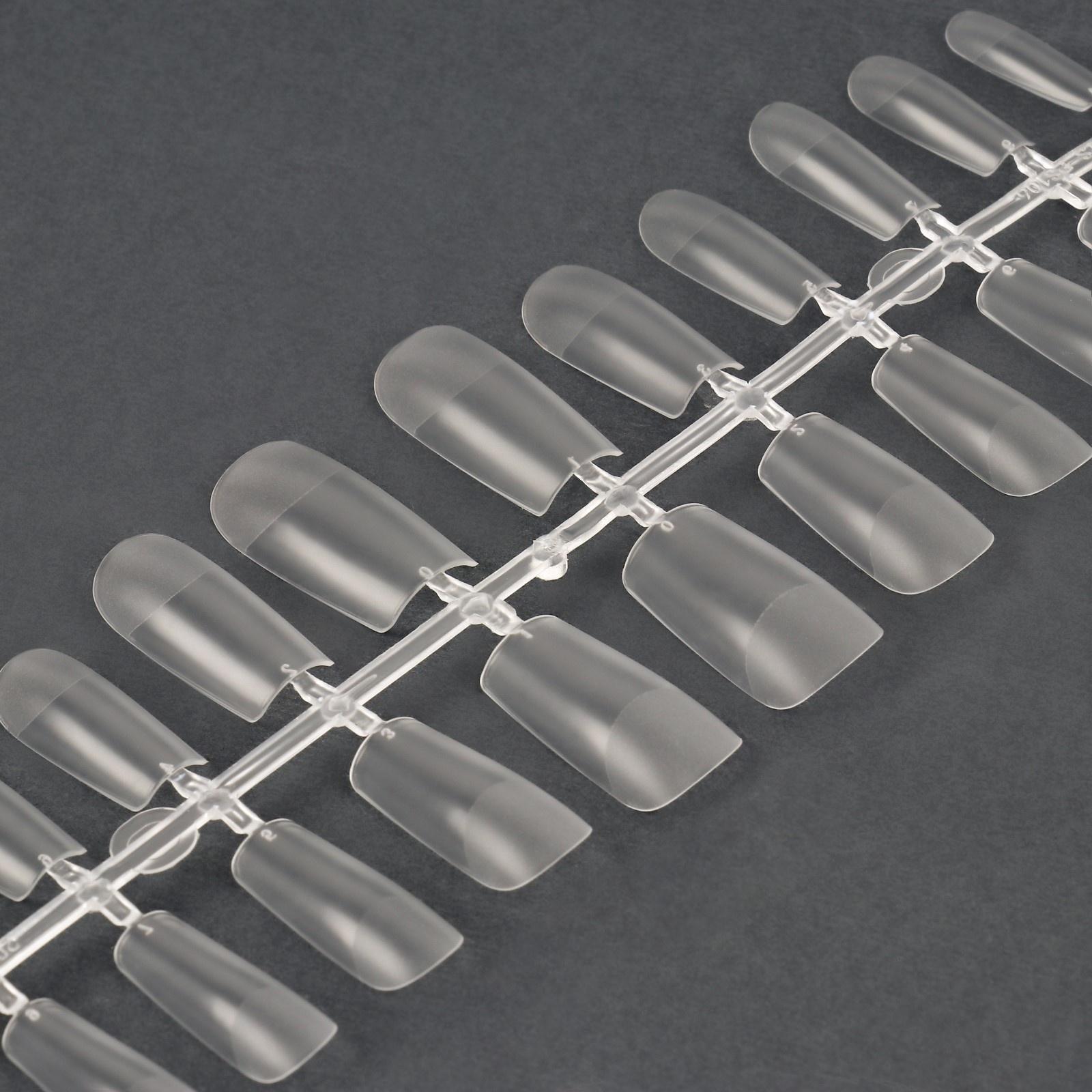 Гелевые типсы для наращивания ногтей, 240 шт, форма мягкий квадрат, полное матовое покрытие, в контейнере, цвет прозрачный