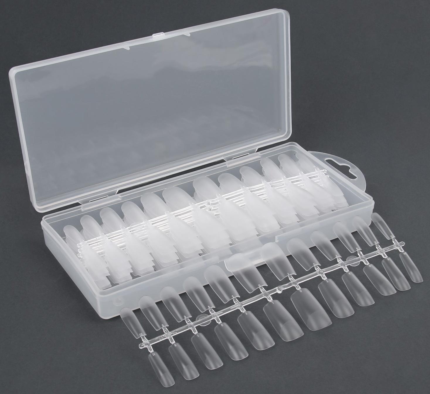 Гелевые типсы для наращивания ногтей, 240 шт, форма мягкий квадрат, полное матовое покрытие, в контейнере, цвет прозрачный