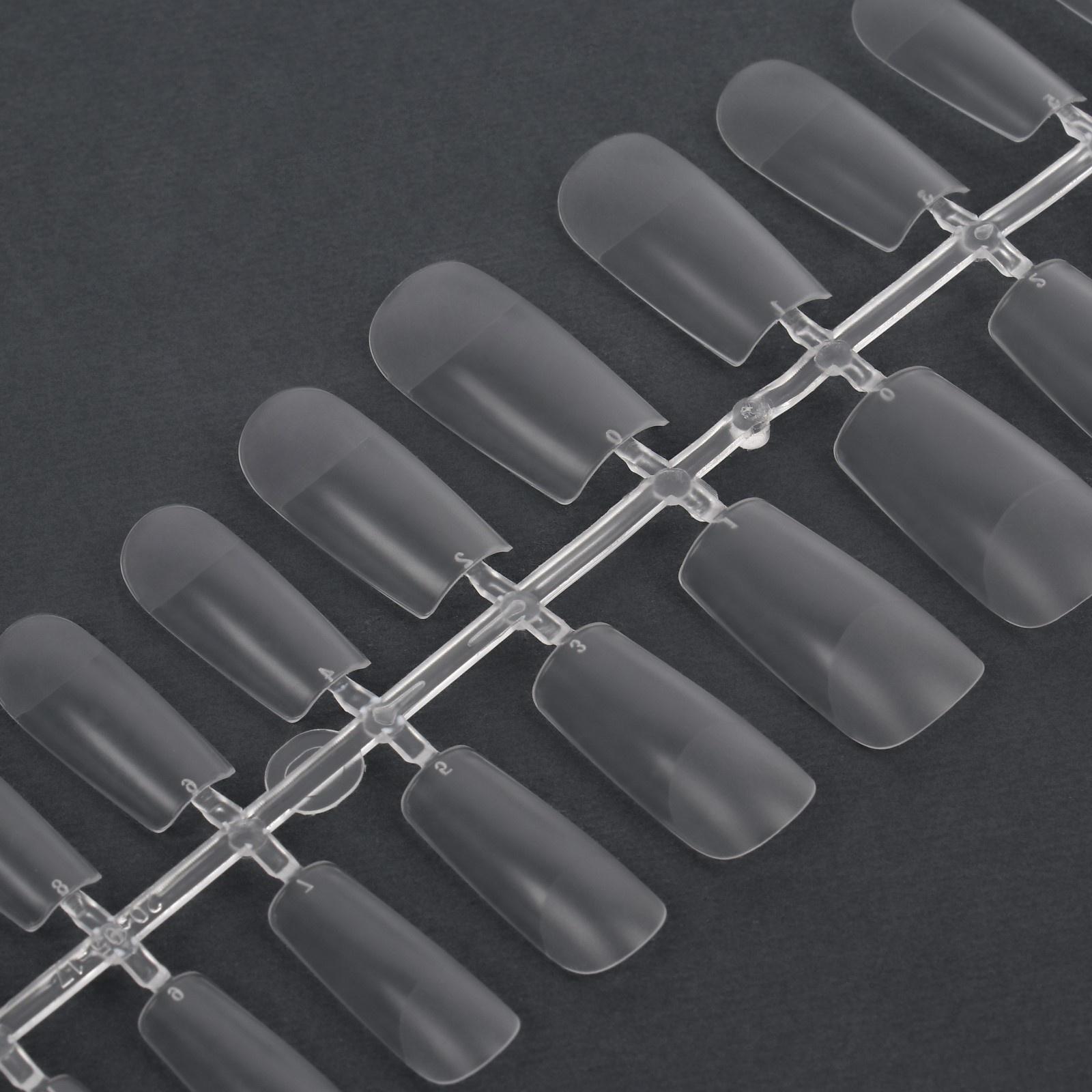 Гелевые типсы для наращивания ногтей, 240 шт, форма мягкий квадрат, полное матовое покрытие, в контейнере, цвет прозрачный