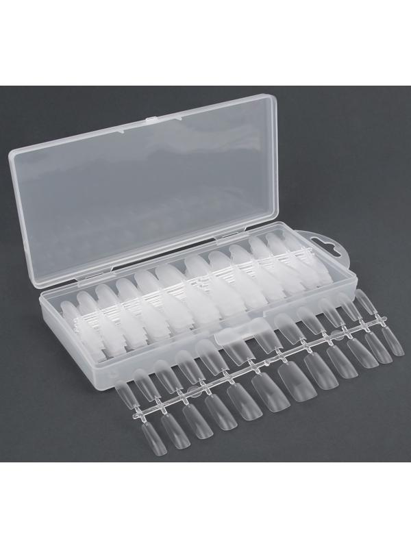 Гелевые типсы для наращивания ногтей, 240 шт, форма мягкий квадрат, полное матовое покрытие, в контейнере, цвет прозрачный