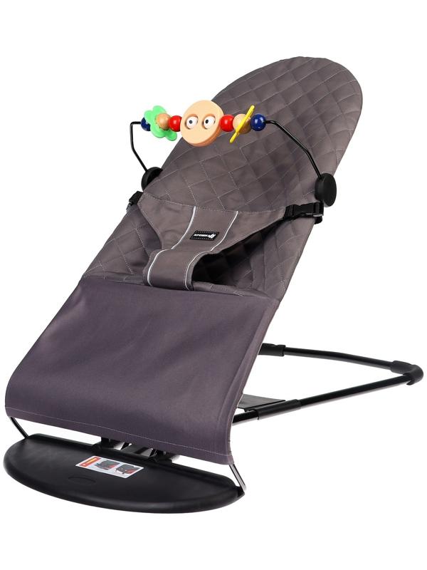 Шезлонг детский, кресло - качалка с игрушками для новорождённых «Крошка Я», цвет серый
