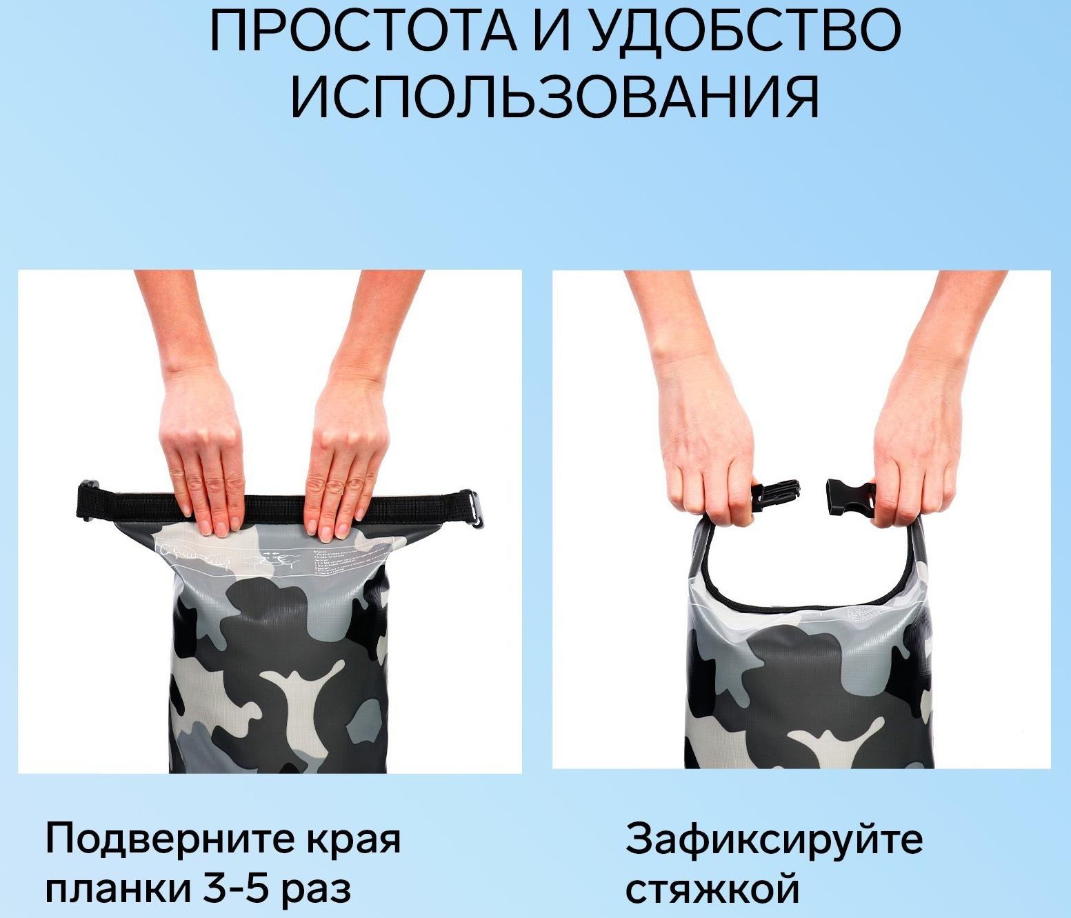 Гермомешок YUGANA, ПВХ, водонепроницаемый 20 литров, один ремень, камуфляж-цифра