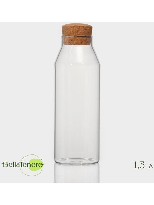 Банка стеклянная для сыпучих продуктов с пробковой крышкой BellaTenero «Эко», 1,3 л, 9×25 см