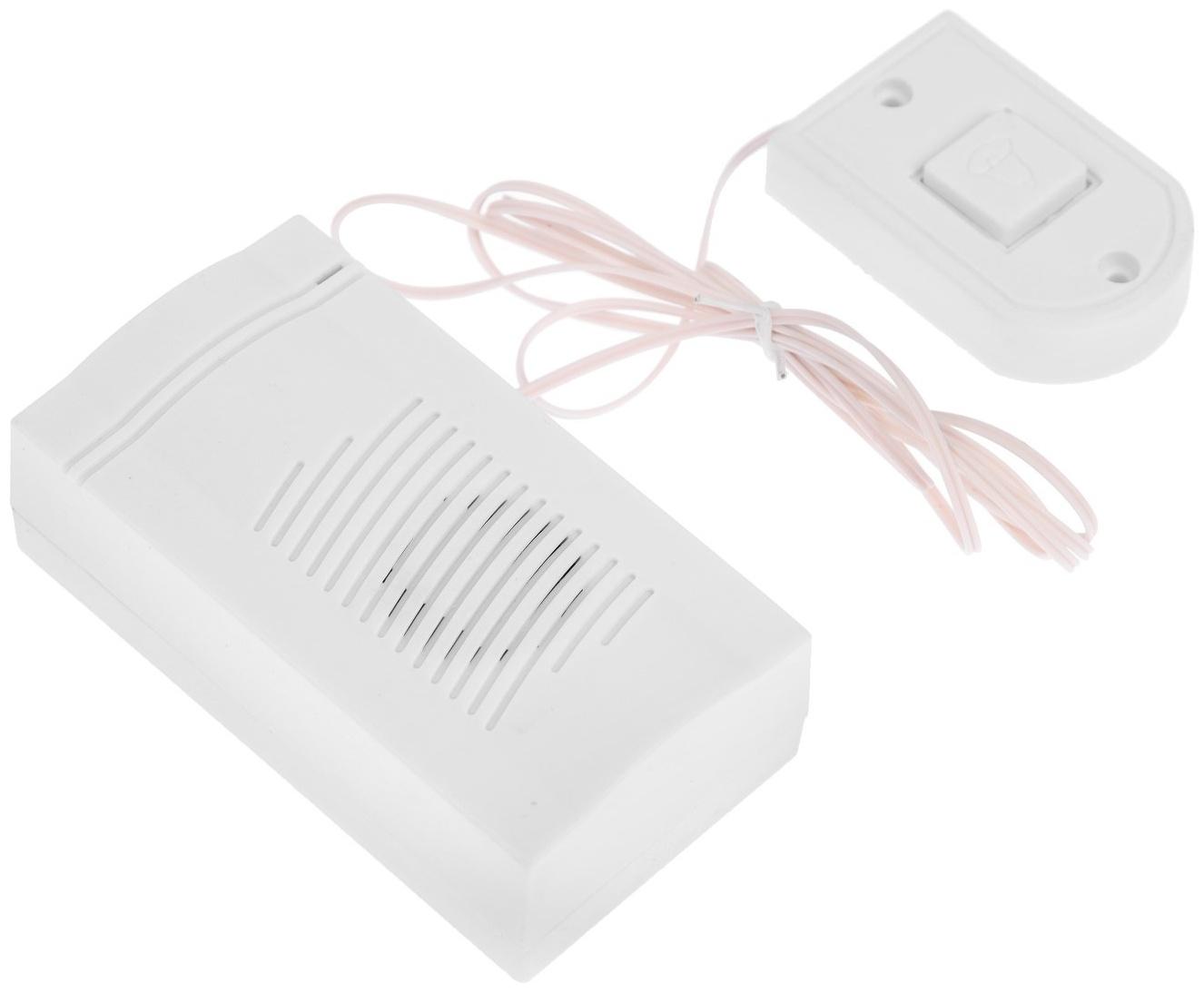 Звонок LZDV-08, проводной, 1,5 метра, 1 кнопка, 2хAА (не в комплекте), белый