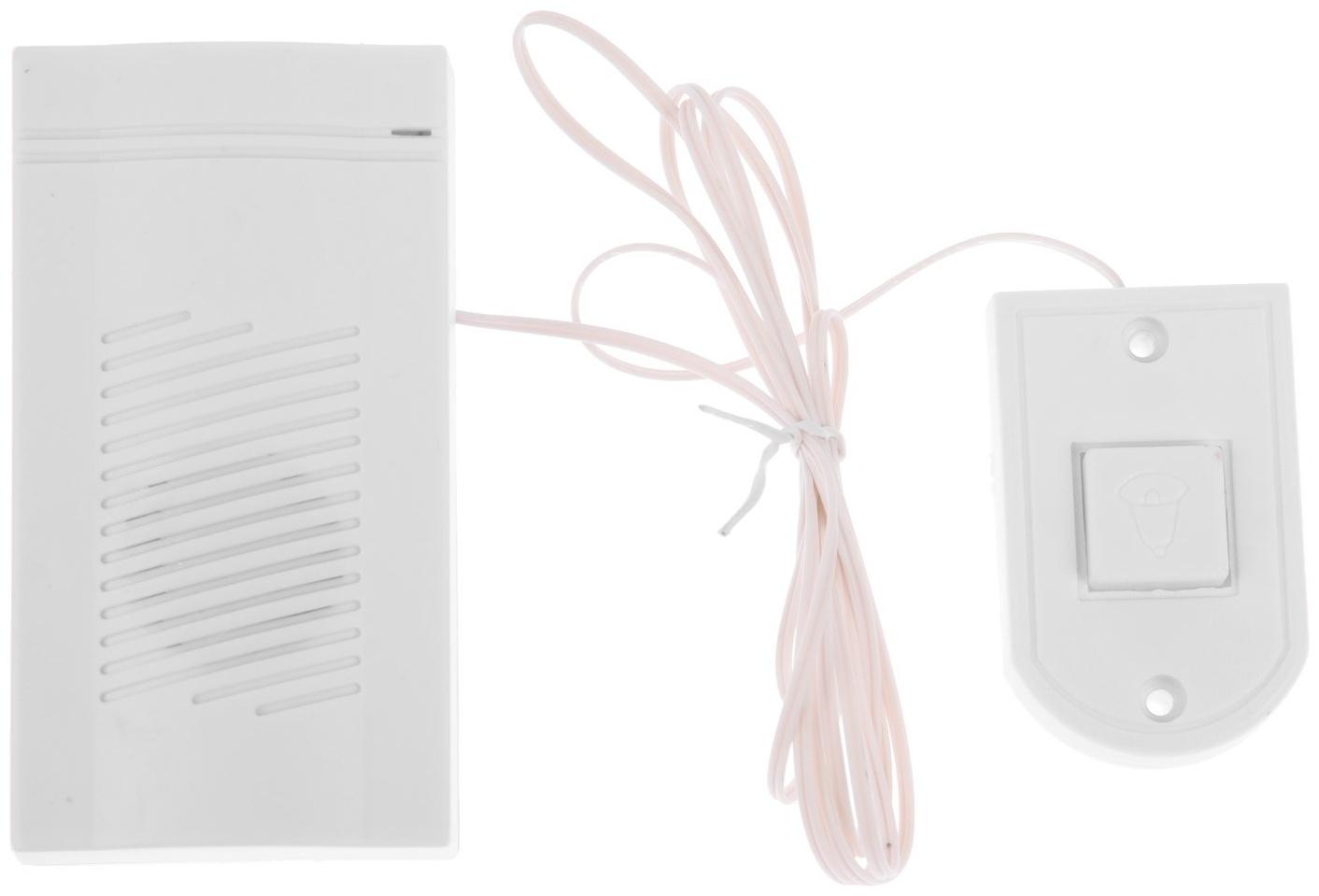 Звонок LZDV-08, проводной, 1,5 метра, 1 кнопка, 2хAА (не в комплекте), белый