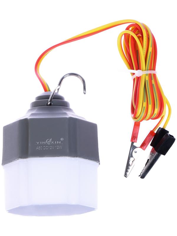 Фонарь кемпинговый, 10 Вт, SMD 2835, кабель l-1.5 м, с зажимом от 12 В, d-6 см, серый