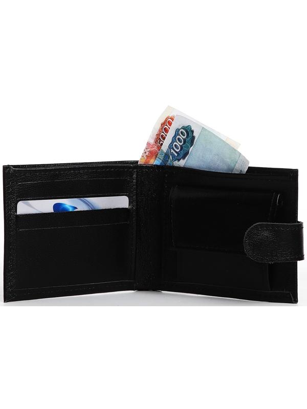 Портмоне на кнопке, для купюр, для карт, для монет, цвет чёрный