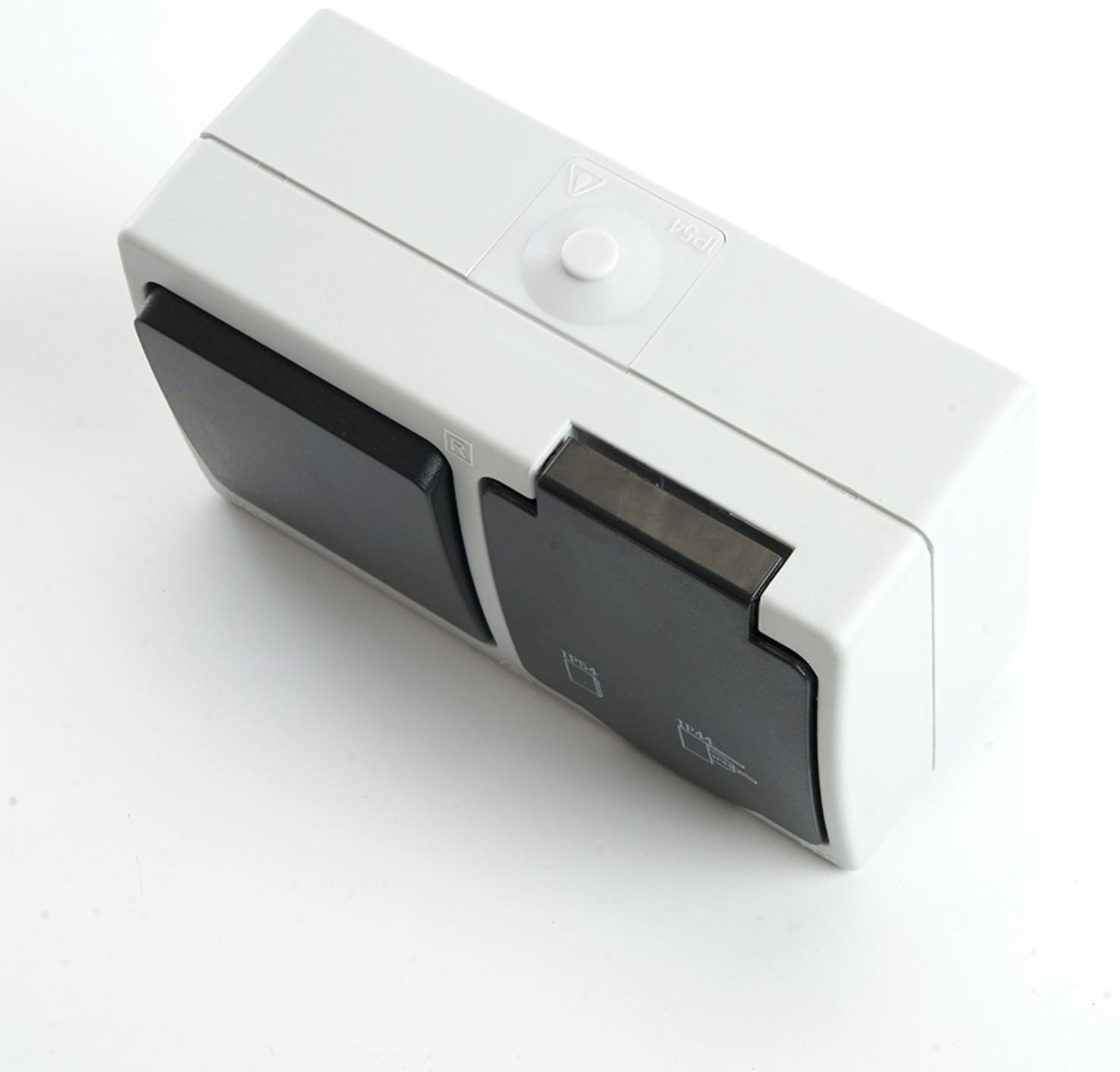 Блок: розетка 1-местная с/з + выключатель 1-клавишный, PST16-11-54/10-111-54, серый/графит