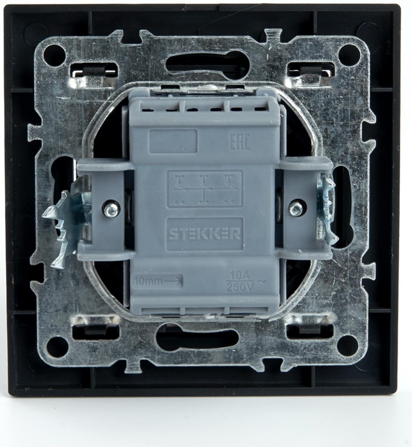 Выключатель электрический 3-клавишный, серия Эрна, PSW10-9007-03, черный