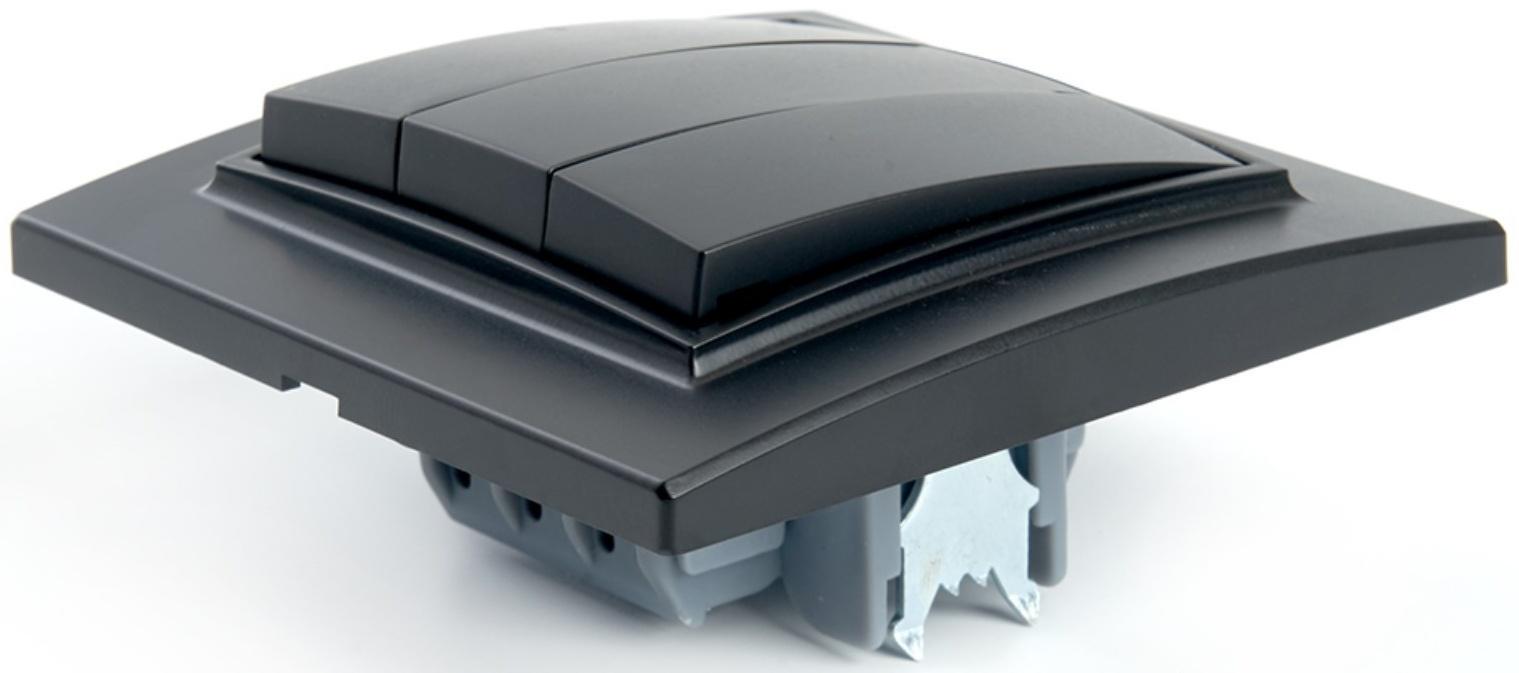 Выключатель электрический 3-клавишный, серия Эрна, PSW10-9007-03, черный