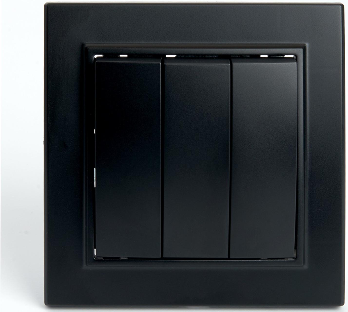 Выключатель электрический 3-клавишный, серия Эрна, PSW10-9007-03, черный