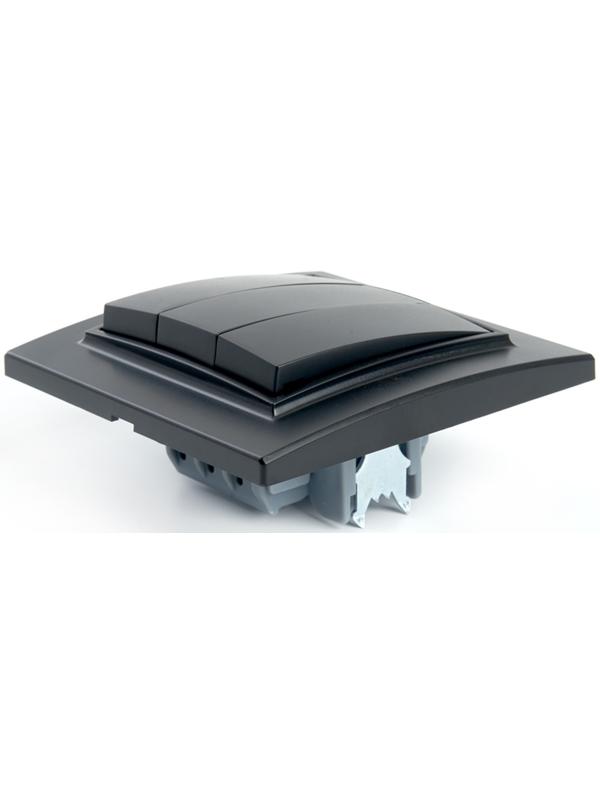 Выключатель электрический 3-клавишный, серия Эрна, PSW10-9007-03, черный