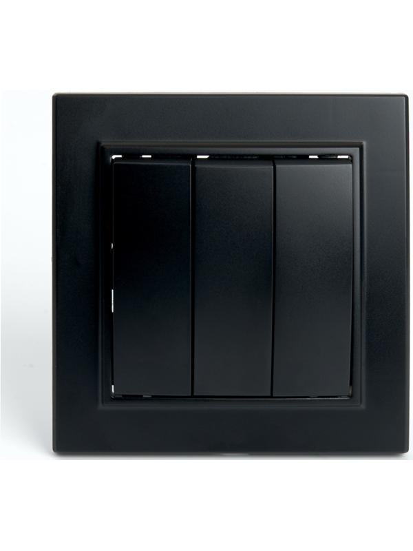 Выключатель электрический 3-клавишный, серия Эрна, PSW10-9007-03, черный