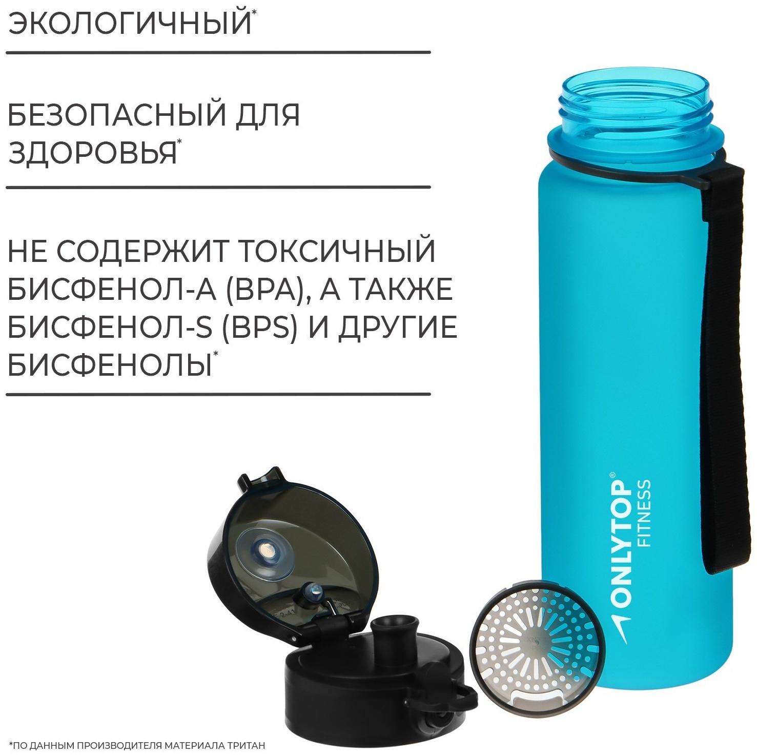 Бутылка спортивная для воды ONLYTOP Fitness, 500 мл, цвет голубой