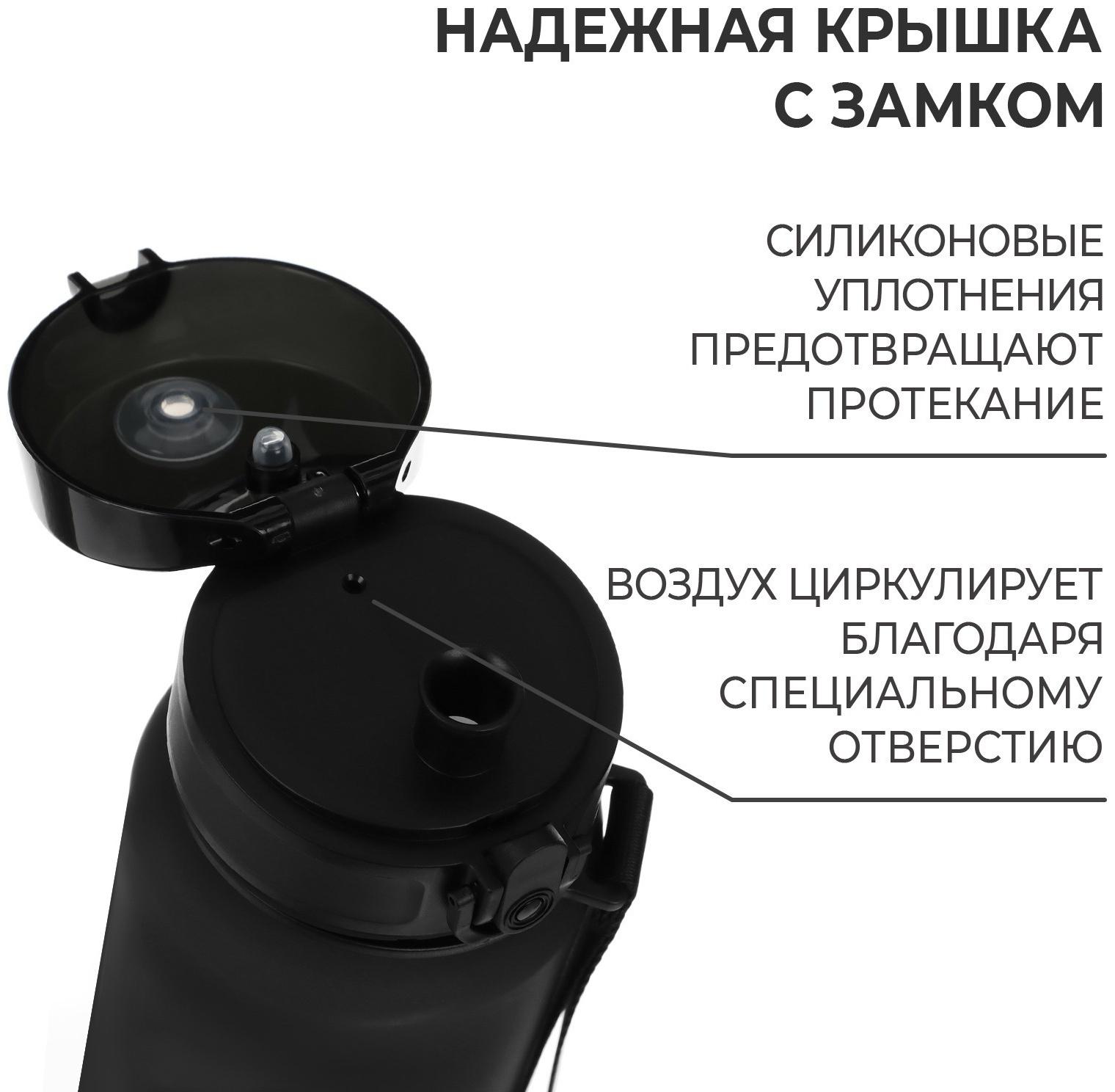 Бутылка спортивная для воды ONLYTOP, 1000 мл, цвет чёрный