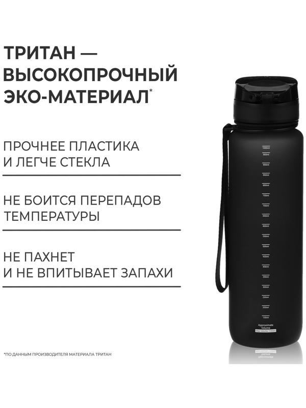 Бутылка спортивная для воды ONLYTOP, 1000 мл, цвет чёрный
