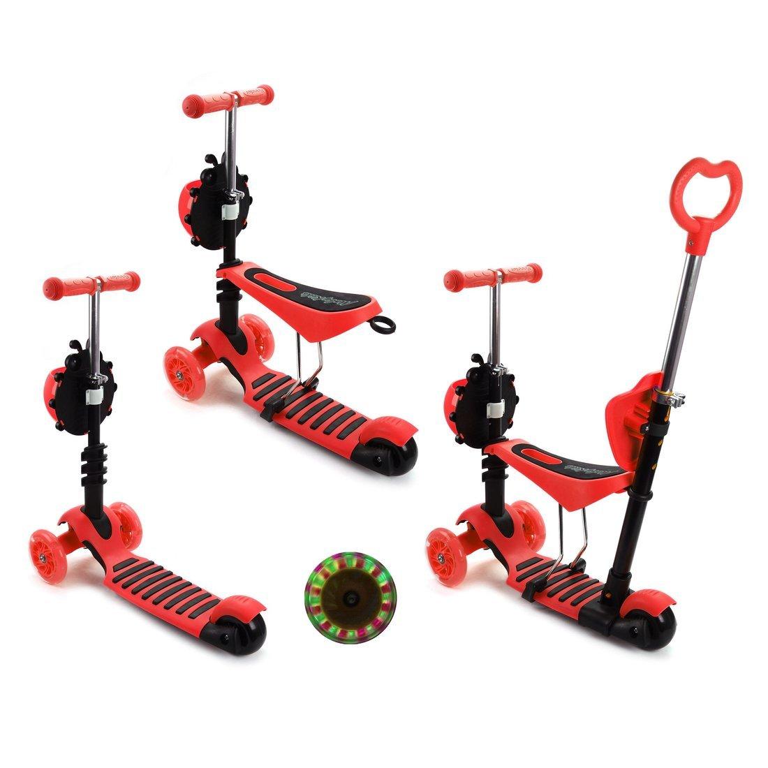 Самокат Moby Kids Божья коровка 3 в 1, свет. кол., красный