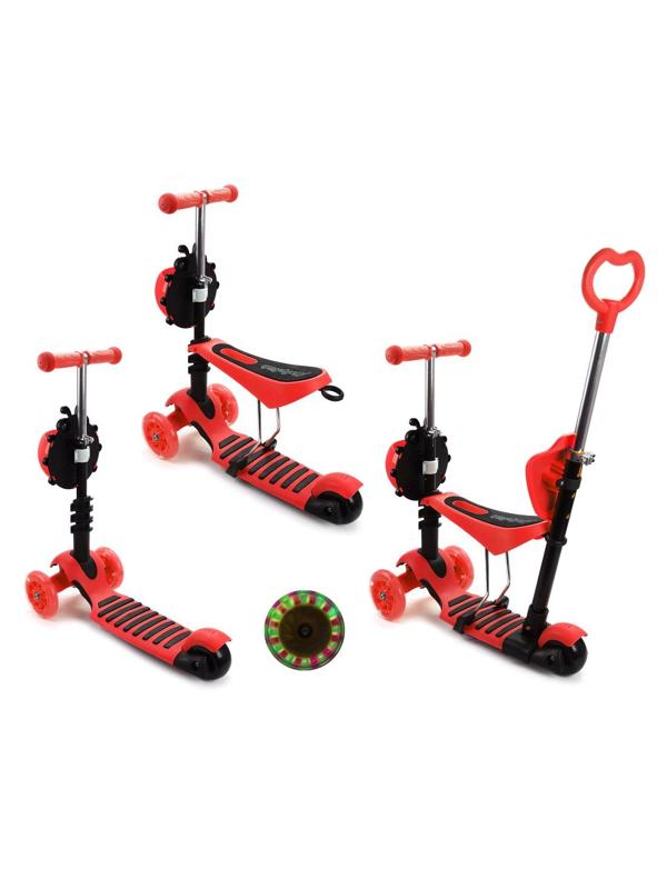 Самокат Moby Kids Божья коровка 3 в 1, свет. кол., красный