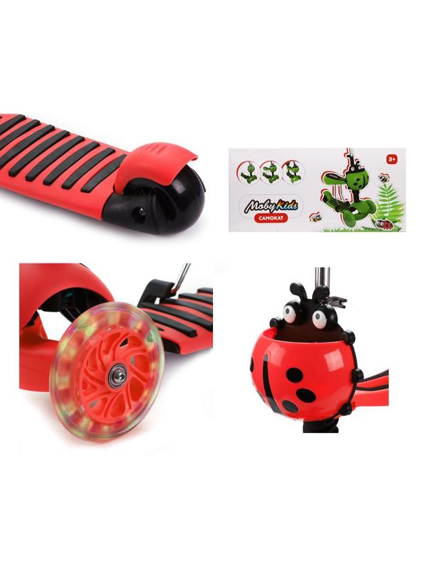 Самокат Moby Kids Божья коровка 3 в 1, свет. кол., красный
