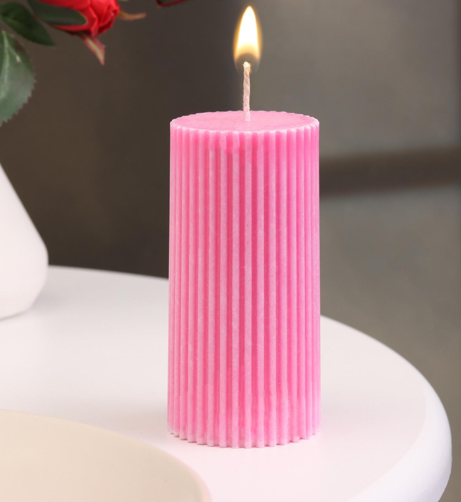 Свеча-цилиндр с гранями,5х10 см, пальмовый воск, малиновая, 6 ч