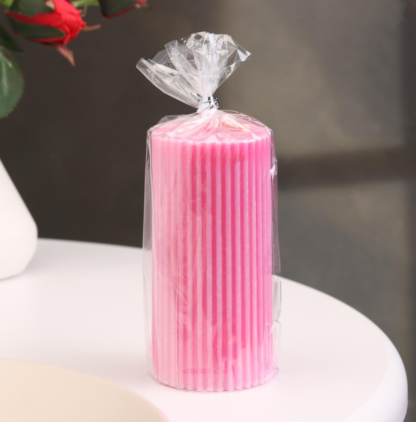 Свеча-цилиндр с гранями,5х10 см, пальмовый воск, малиновая, 6 ч