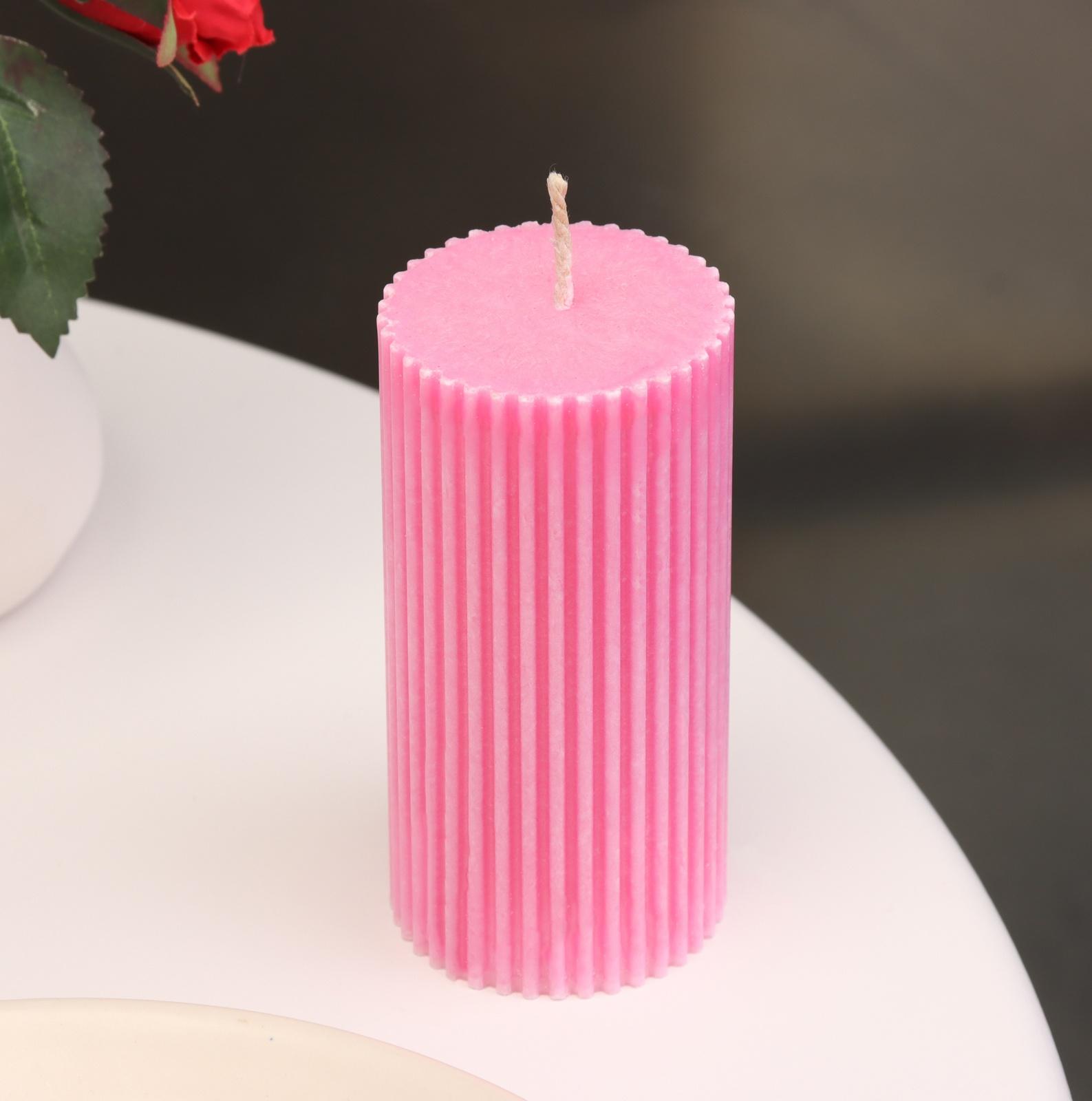 Свеча-цилиндр с гранями,5х10 см, пальмовый воск, малиновая, 6 ч