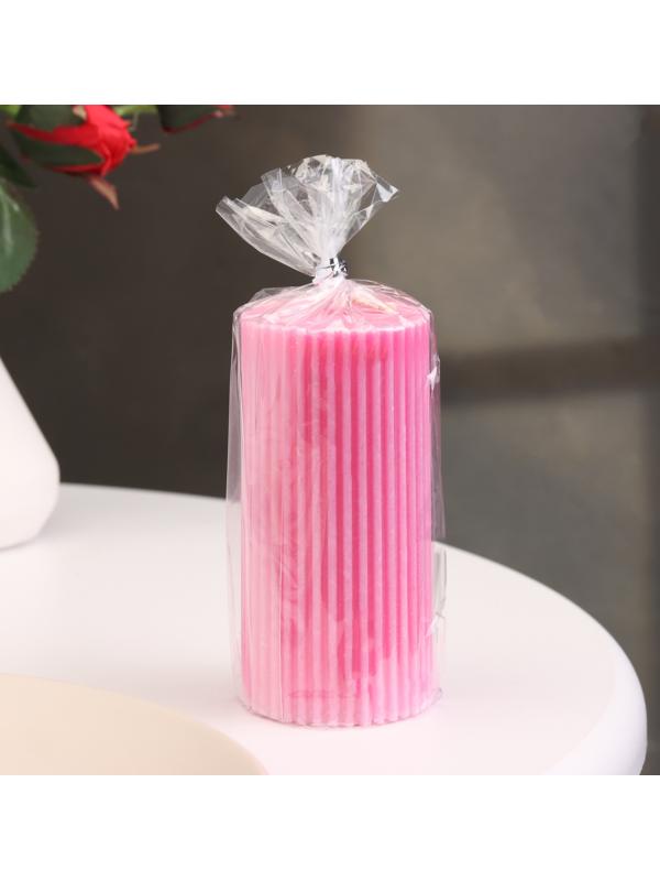 Свеча-цилиндр с гранями,5х10 см, пальмовый воск, малиновая, 6 ч