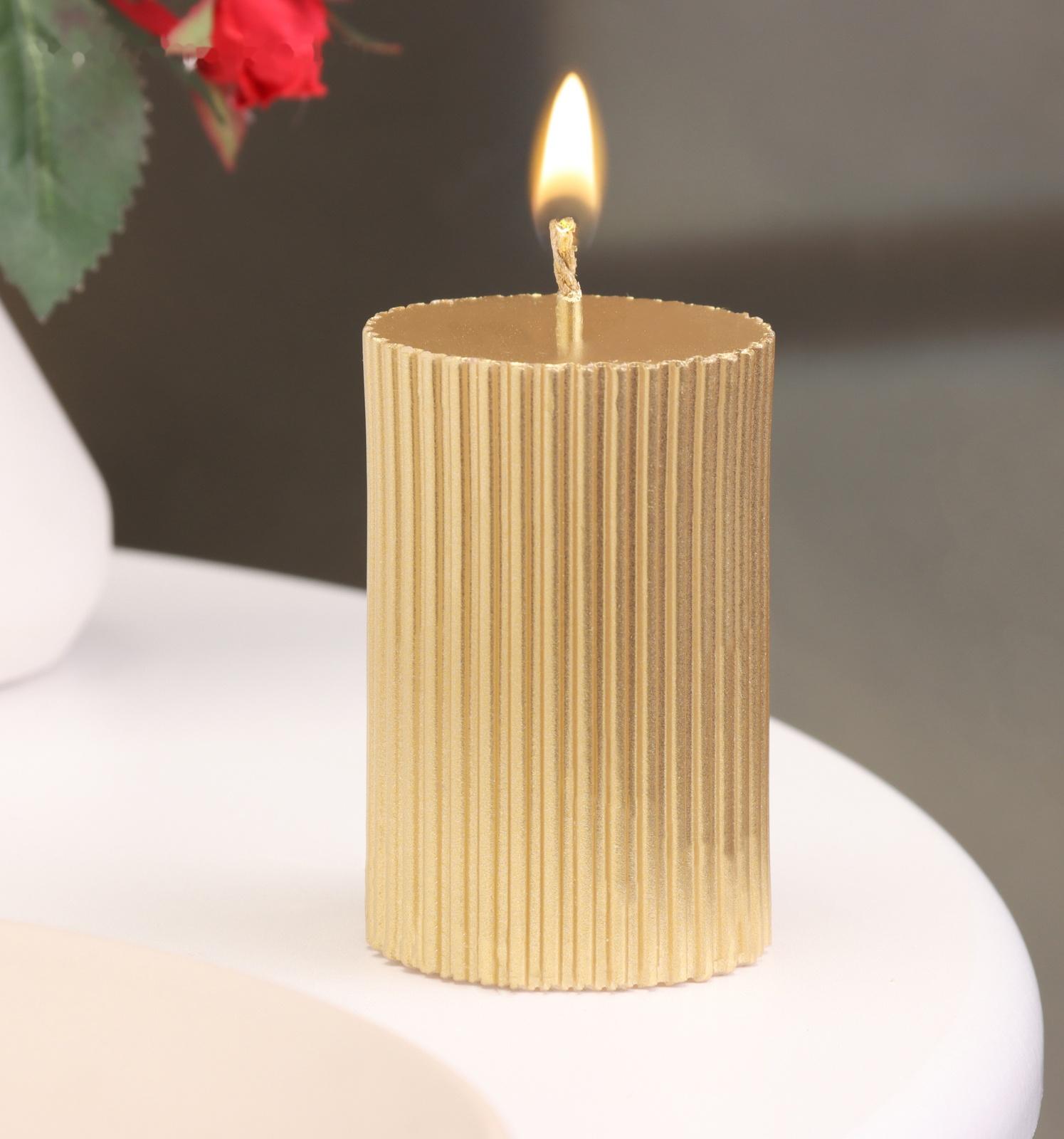 Свеча-цилиндр с гранями,5х7,5 см, пальмовый воск, золото, 6 ч