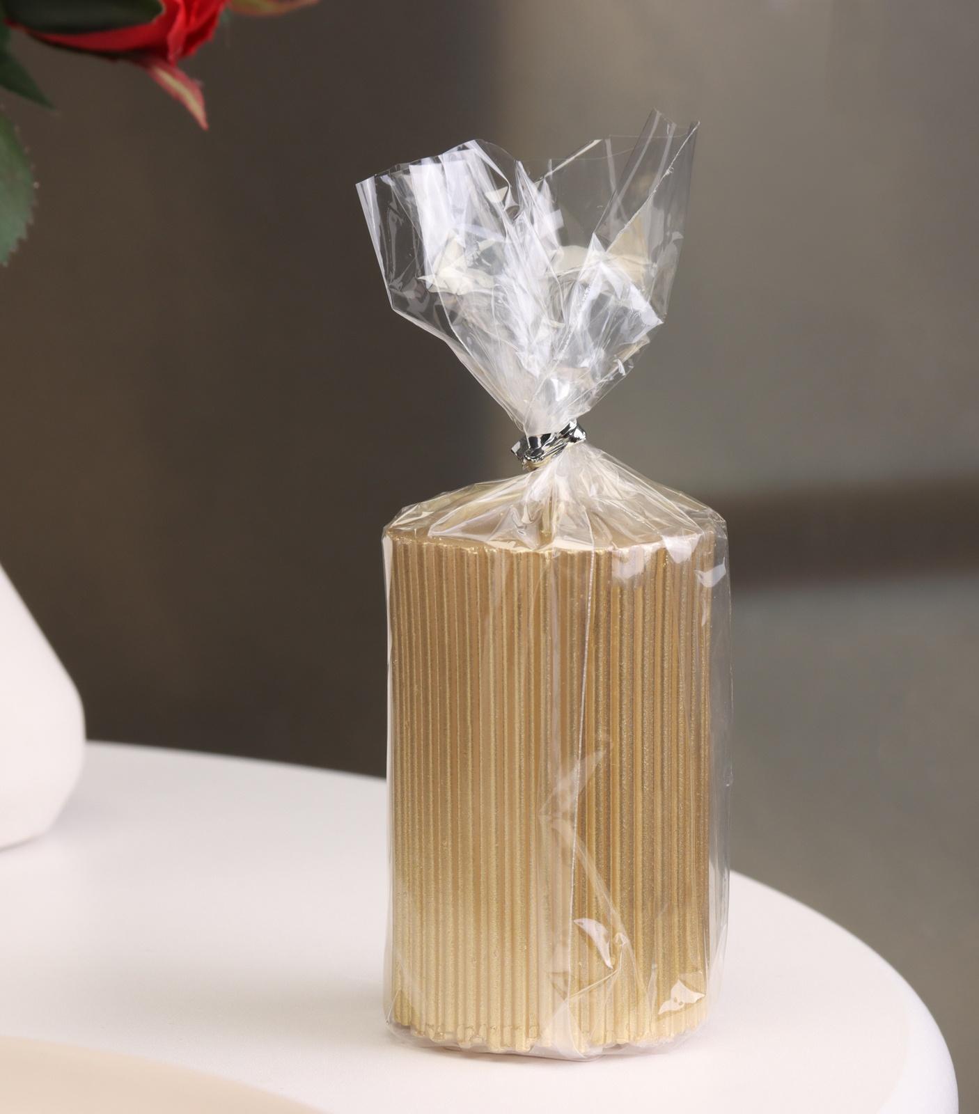 Свеча-цилиндр с гранями,5х7,5 см, пальмовый воск, золото, 6 ч