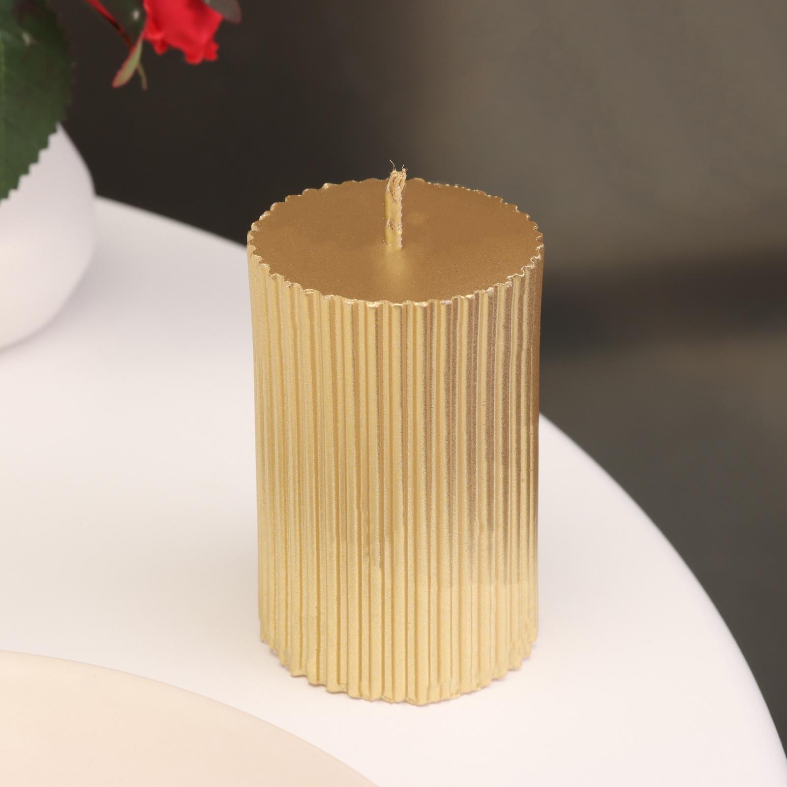 Свеча-цилиндр с гранями,5х7,5 см, пальмовый воск, золото, 6 ч